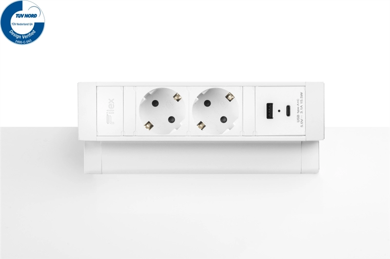 Een Powerdesk opbouw 2 stopcontacten , 1 USB-A en 1 USB-C in wit of zwart koop je bij Meubels and More