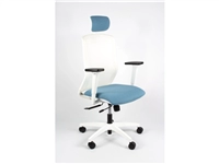 Linea Tekna White 01 PT bureaustoel l.blauw wit met 3D armleggers en hoofdsteun