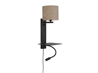 Een Wandlamp ijzer Florence h.52cm plank+usb+leeslamp 15000hrs kap 18x15cm incl dimmer d.linnen koop je bij Meubels and More