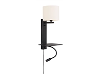 Een Wandlamp ijzer Florence h.52cm plank+usb+leeslamp 15000hrs kap 18x15cm incl dimmer wit koop je bij Meubels and More