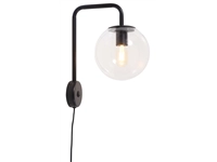 Een Wandlamp ijzer glas Warsaw h.38cm bol dia.20cm transparant zwart koop je bij Meubels and More