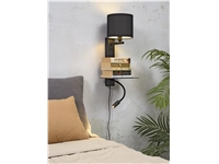 Een Wandlamp ijzer Florence h.52cm plank+usb+leeslamp 15000hrs kap 18x15cm incl dimmer zwart koop je bij Meubels and More