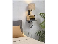 Een Wandlamp ijzer Florence h.52cm plank+usb+leeslamp 15000hrs kap 18x15cm incl dimmer d.linnen koop je bij Meubels and More