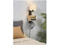 Een Wandlamp ijzer Florence h.52cm plank+usb+leeslamp 15000hrs kap 18x15cm incl dimmer l.linnen koop je bij Meubels and More