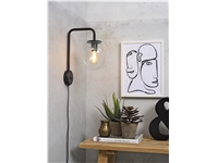 Een Wandlamp ijzer glas Warsaw h.38cm bol dia.20cm transparant zwart koop je bij Meubels and More