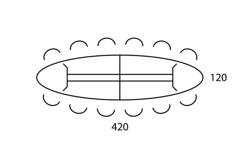 Een Vergadertafel Real ellips 420X120cm op 6 poten koop je bij Meubels and More