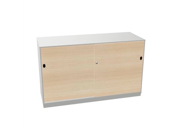 Schuifdeurkast 2-store zilver 120x72cm met 2 legborden deuren hout Gebleekt eiken