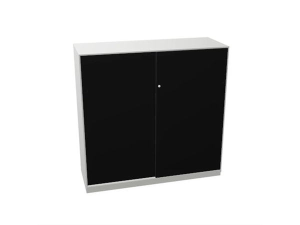 Schuifdeurkast 2-store zilver 120x117cm met 3 legborden deuren hout zwart