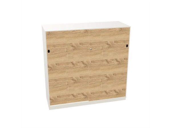 Schuifdeurkast 2-store wit 120x117cm met 3 legborden deuren hout Bardolino eiken