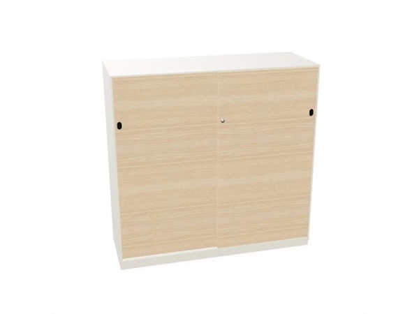 Schuifdeurkast 2-store wit 120x117cm met 3 legborden deuren hout Licht essen