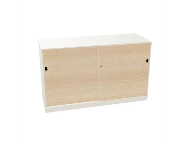 Schuifdeurkast 2-store wit 120x72cm met 2 legborden deuren hout Gebleekt eiken