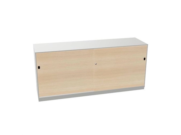 Schuifdeurkast 2-store zilver 160x72cm met 2 legborden deuren hout Gebleekt eiken