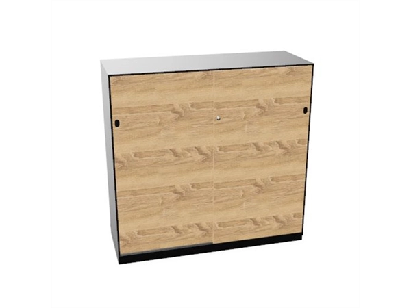 Schuifdeurkast 2-store zwart 120x117cm met 3 legborden deuren hout Bardolino eiken