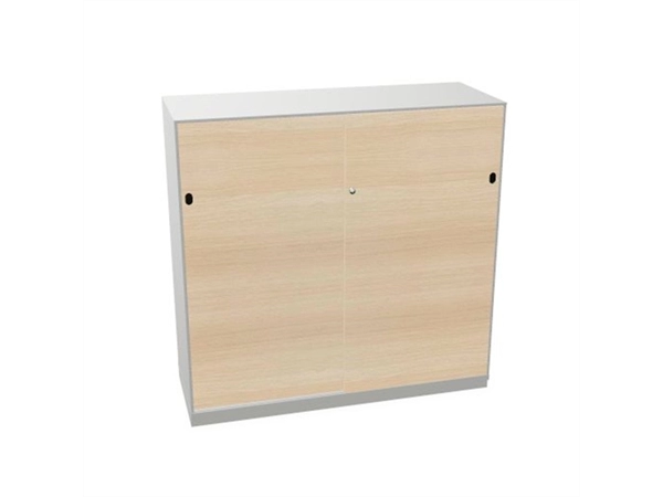 Schuifdeurkast 2-store zilver 120x117cm met 3 legborden deuren hout Gebleekt eiken