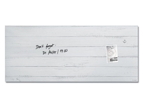 Een Glas-magneetbord mat WHITE WOOD 1300x550x15mm koop je bij Meubels and More