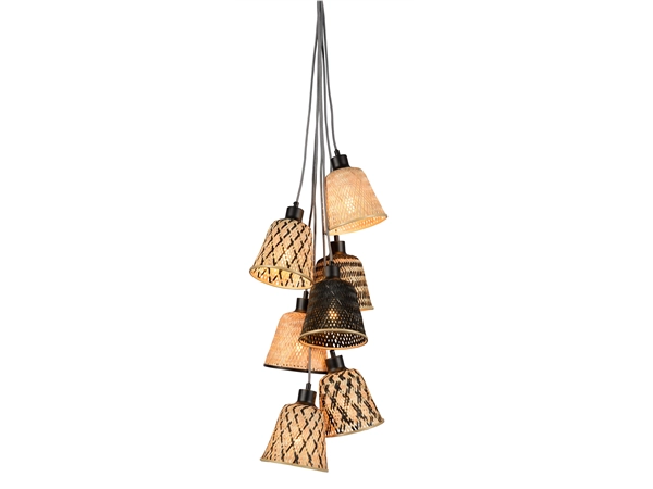 Een Hanglamp Kalimantan 7-kap bamboe dia.17xh.16cm zwart naturel koop je bij Meubels and More