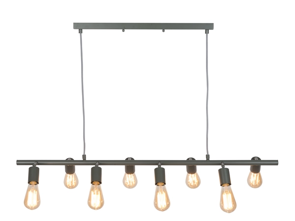 Een Hanglamp ijzer Miami 8-arm l.105xb.28cm verstelbaar grijsgroen koop je bij Meubels and More