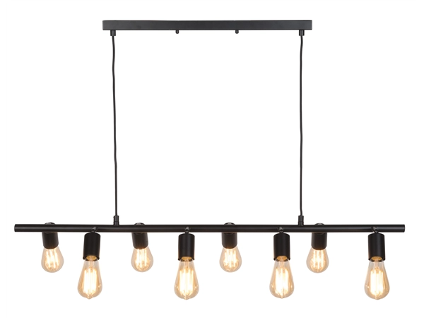 Een Hanglamp ijzer Miami 8-arm l.105xb.28cm verstelbaar zwart koop je bij Meubels and More