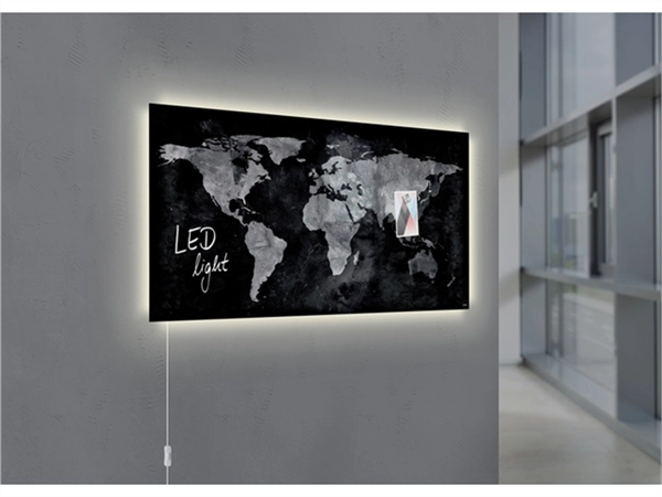 Glas-magneetbord Artverum LED 910x460x15 wereldkaart