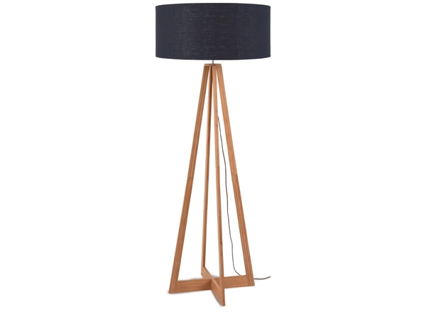 Een Vloerlamp bamboe 4-poot Everest h.158cm kap 60x30cm linnen blue denim koop je bij Meubels and More