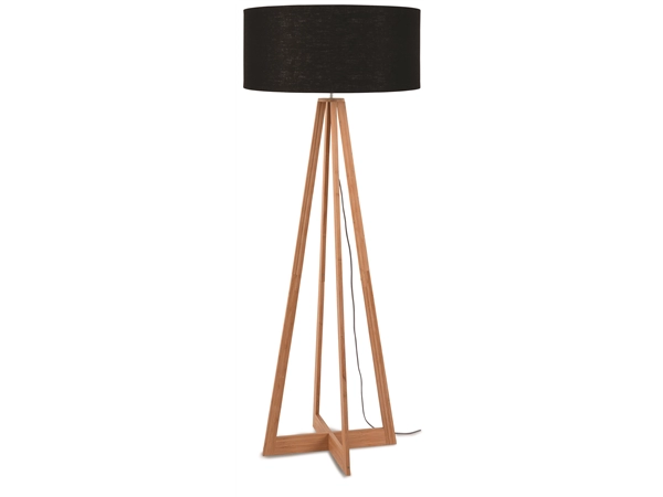 Een Vloerlamp bamboe 4-poot Everest h.158cm kap 60x30cm linnen zwart koop je bij Meubels and More