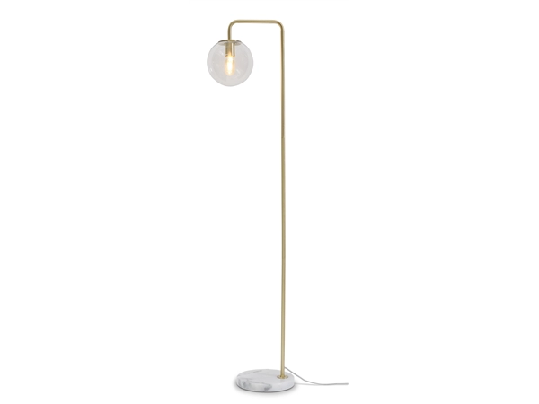 Een Vloerlamp ijzer marmer Warsaw h.156cm glas bol dia.20cm transparant goud koop je bij Meubels and More