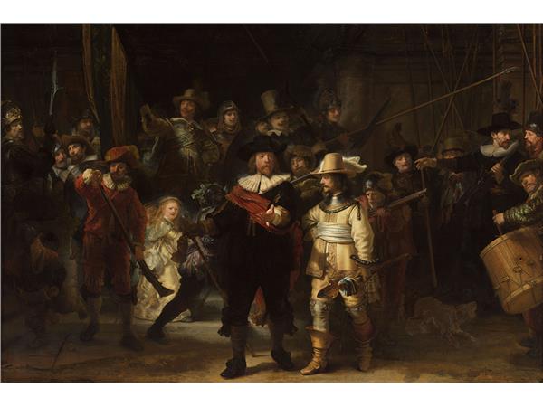 Een Wanddecoratie The Night Watch by Rembrandt van Rijn 148x98cm Dibond wit koop je bij Meubels and More