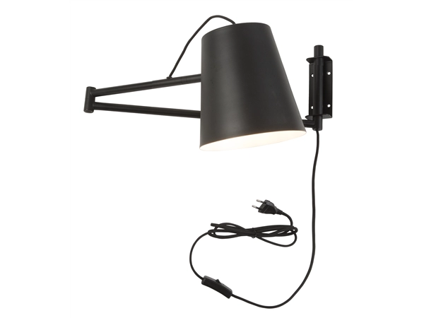 Een Wandlamp ijzer Brisbane h.26xb.92cm kap dia.18xh.19cm verstelbaar zwart koop je bij Meubels and More