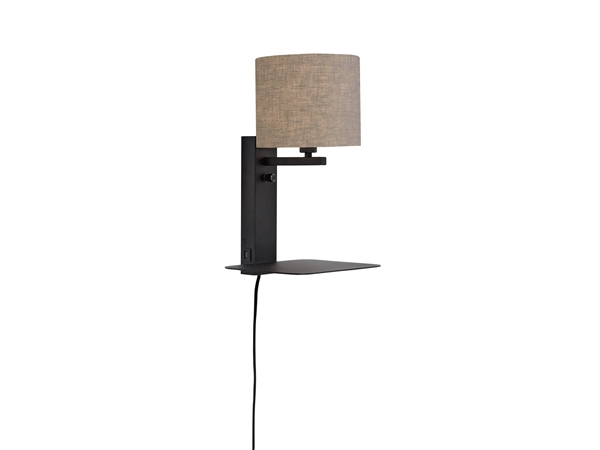 Een Wandlamp ijzer Florence E14 m plank+usb h.42cm incl dimmer kap 18x15cm d.linnen koop je bij Meubels and More