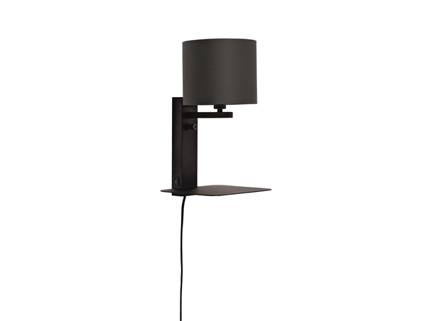 Een Wandlamp ijzer Florence E14 m plank+usb h.42cm incl dimmer kap 18x15cm zwart koop je bij Meubels and More