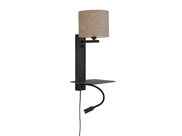 Een Wandlamp ijzer Florence h.52cm plank+usb+leeslamp 15000hrs kap 18x15cm incl dimmer d.linnen koop je bij Meubels and More