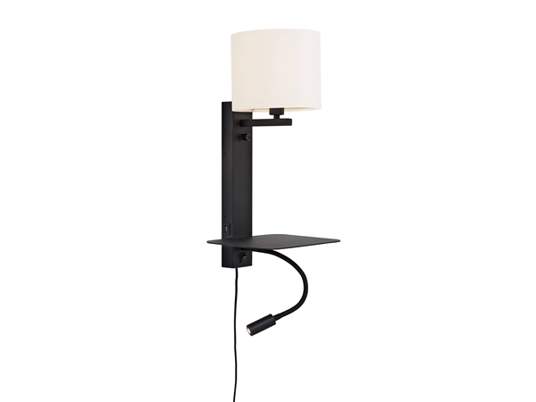 Een Wandlamp ijzer Florence h.52cm plank+usb+leeslamp 15000hrs kap 18x15cm incl dimmer wit koop je bij Meubels and More