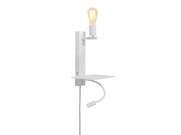 Een Wandlamp ijzer Florence m plank+usb+leeslamp 15000hrs h.38x23x22cm incl dimmer wit koop je bij Meubels and More