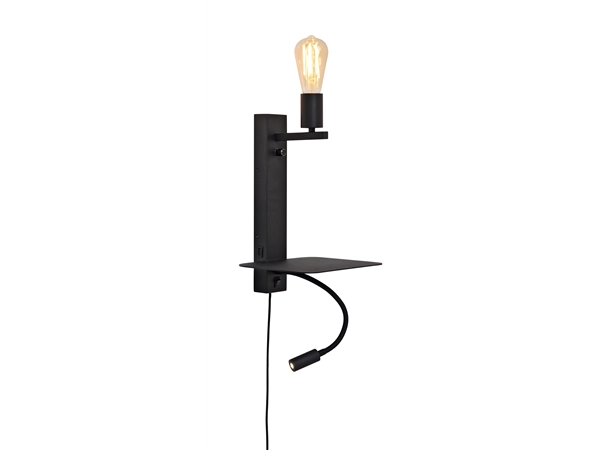 Een Wandlamp ijzer Florence m plank+usb+leeslamp 15000hrs h.38x23x22cm incl dimmer zwart koop je bij Meubels and More