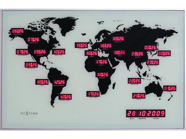 World Time Digit Wandklok 55x36 cm aluminium