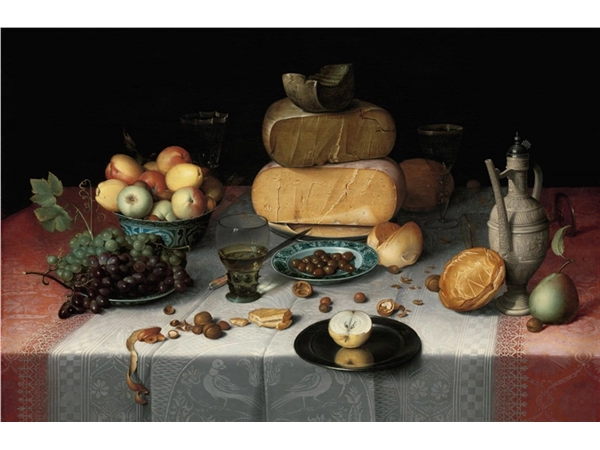 Een Wanddecoratie Still Life with Cheeses by Floris van Dyck 148x98cm Dibond wit koop je bij Meubels and More