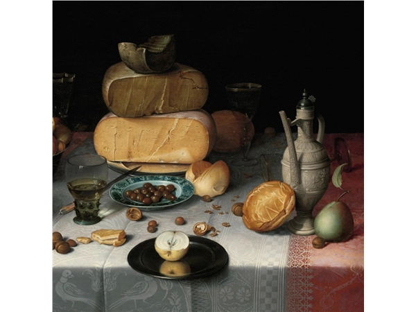 Een Wanddecoratie Still Life with Cheeses by Floris van Dyck 74x74cm Dibond wit koop je bij Meubels and More