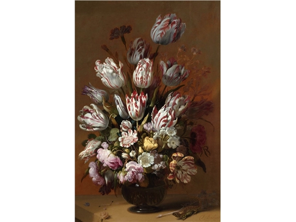 Een Wanddecoratie Still life with flowers by Hans Bollongier 98x148cm Dibond wit koop je bij Meubels and More