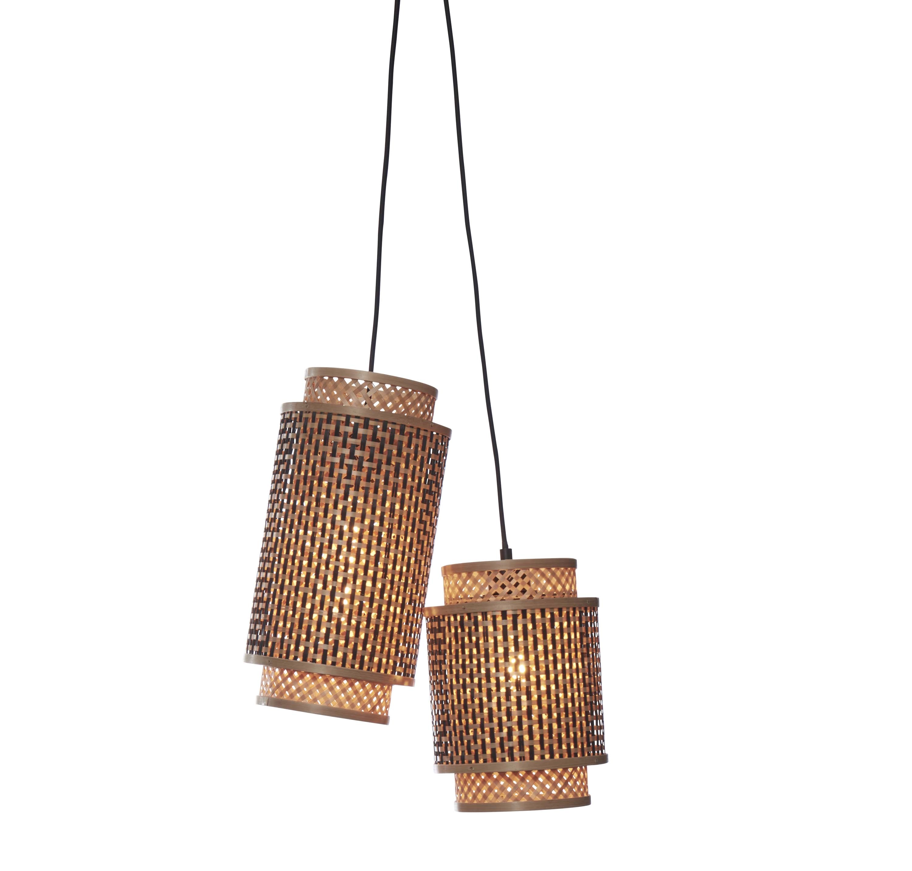 Een Hanglamp Bhutan bamboe 2-kaps mix h.25+35cm zw naturel koop je bij Meubels and More