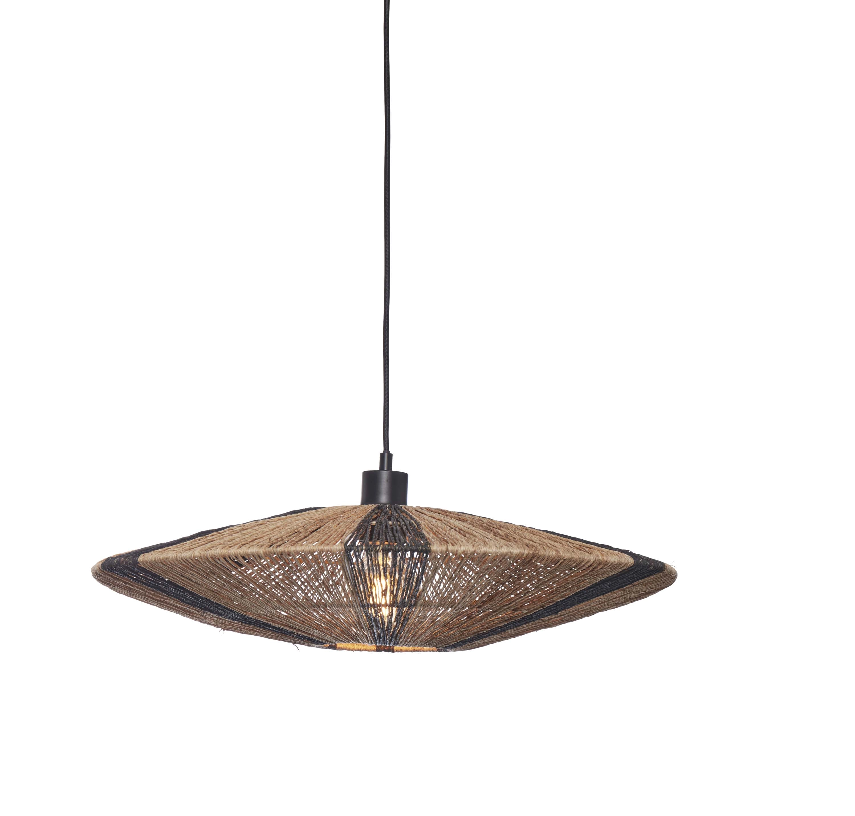 Een Hanglamp Iguazu jute schijf L dia.55xh.14cm zwart naturel koop je bij Meubels and More