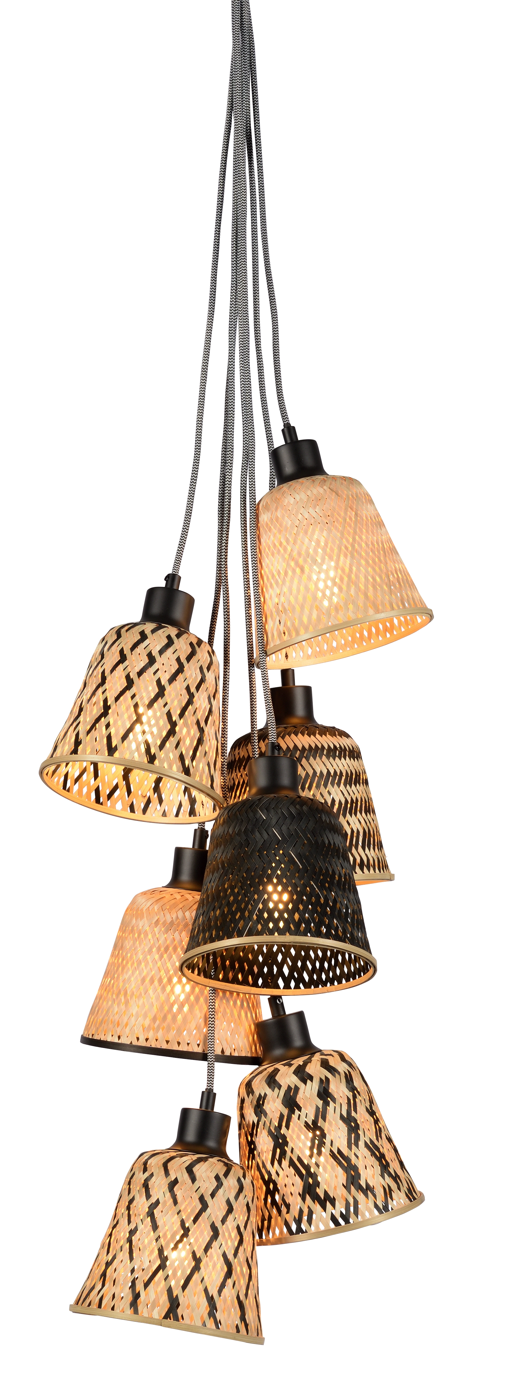 Een Hanglamp Kalimantan 7-kap bamboe dia.17xh.16cm zwart naturel koop je bij Meubels and More