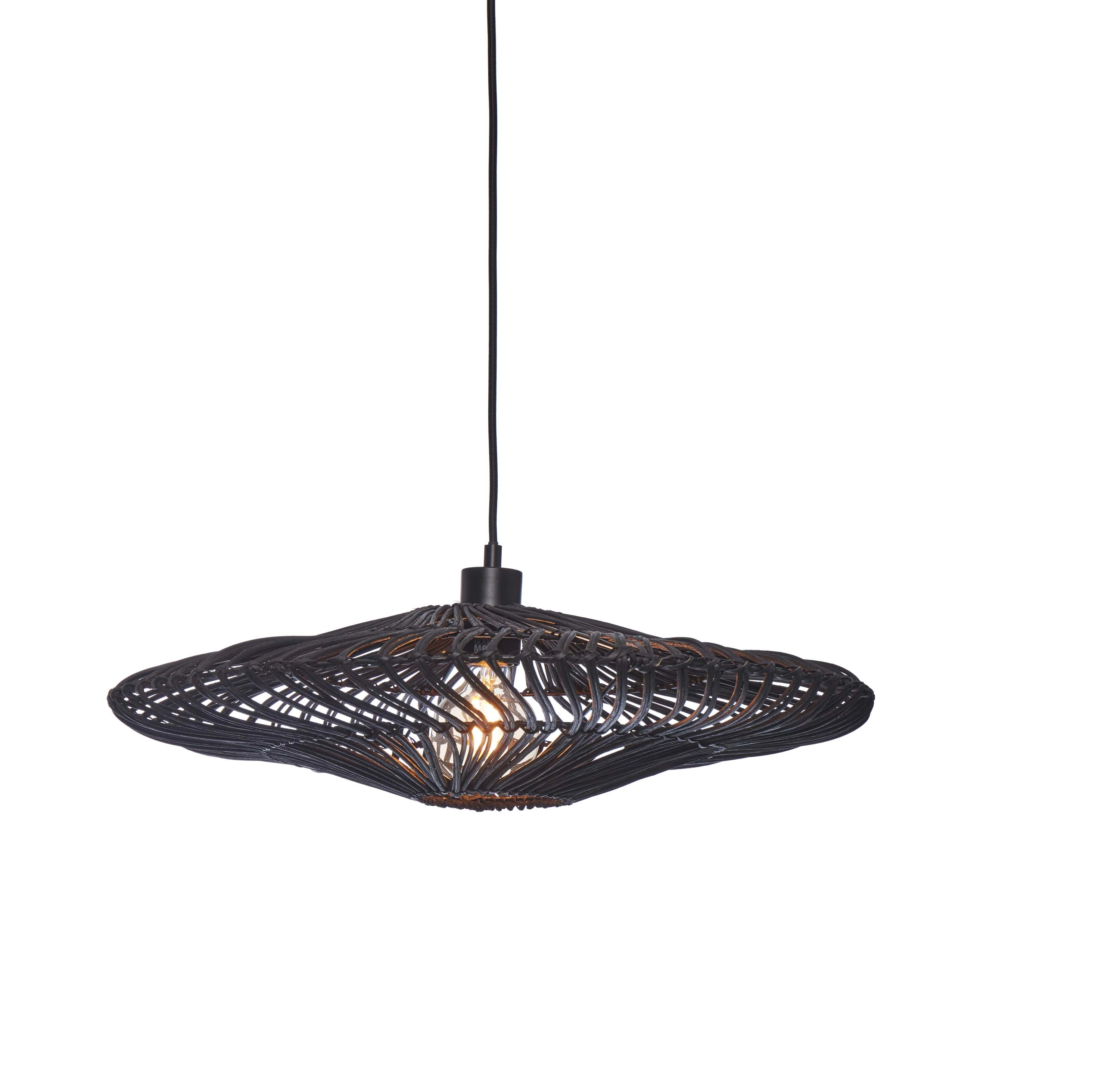 Een Hanglamp Zanzibar L rotan plat dia.55xh.14cm zwart koop je bij Meubels and More