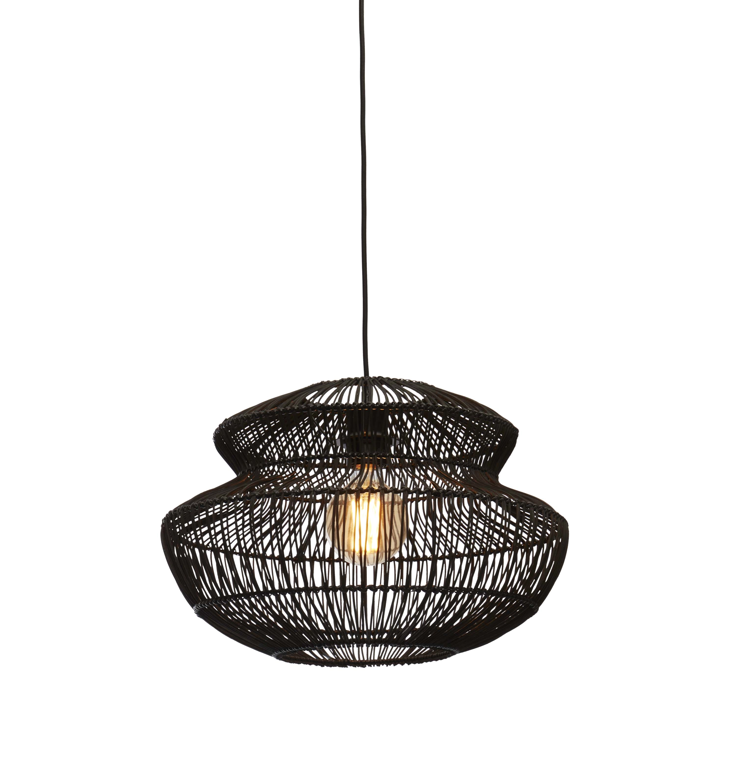 Een Hanglamp Zanzibar rotan rond dia.40xh.30cm zwart koop je bij Meubels and More