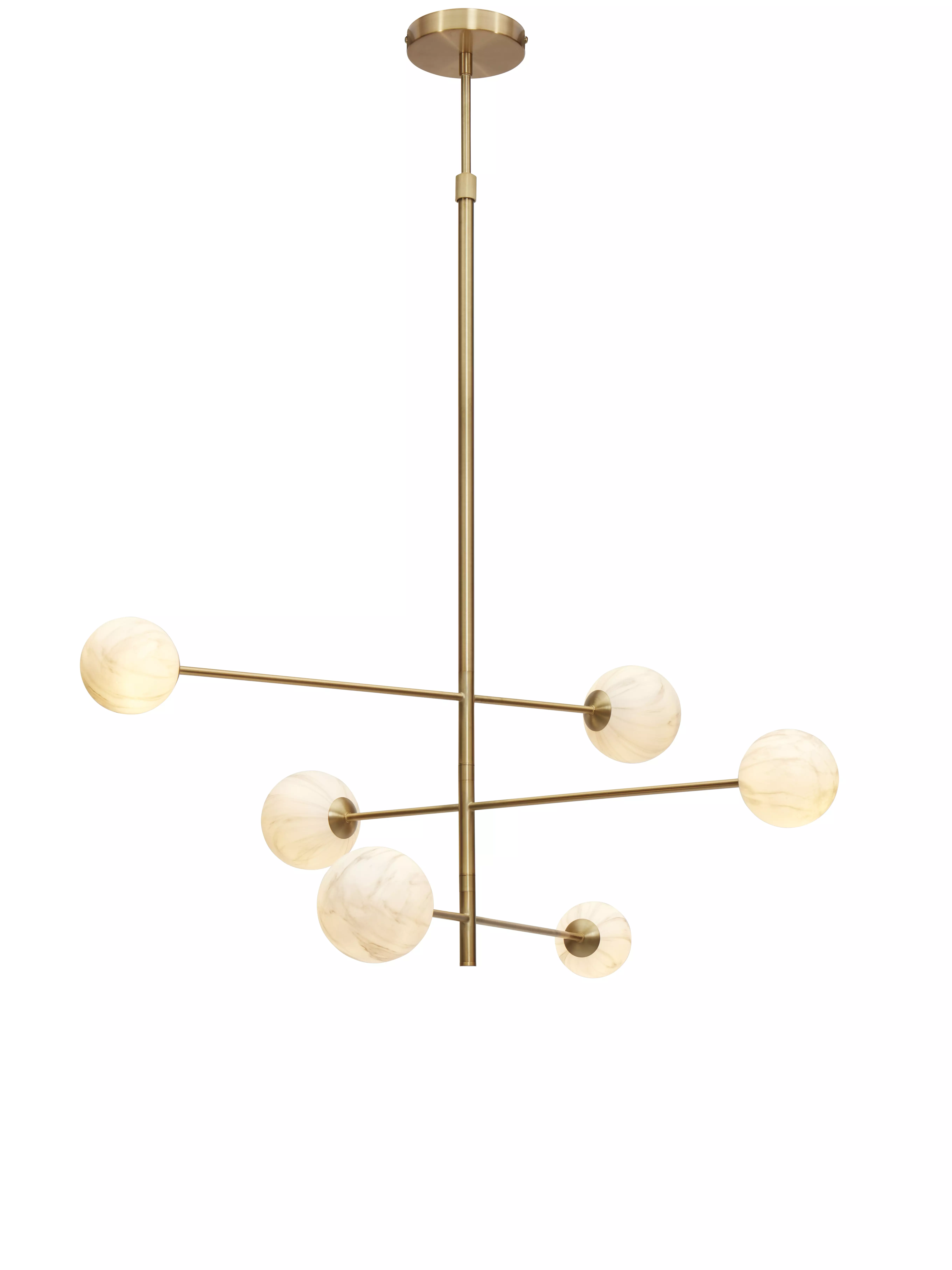 Een Hanglamp glas ijzer Carrara 3-arm l.100xh.95cm 6-bol wit marmerprint goud koop je bij Meubels and More