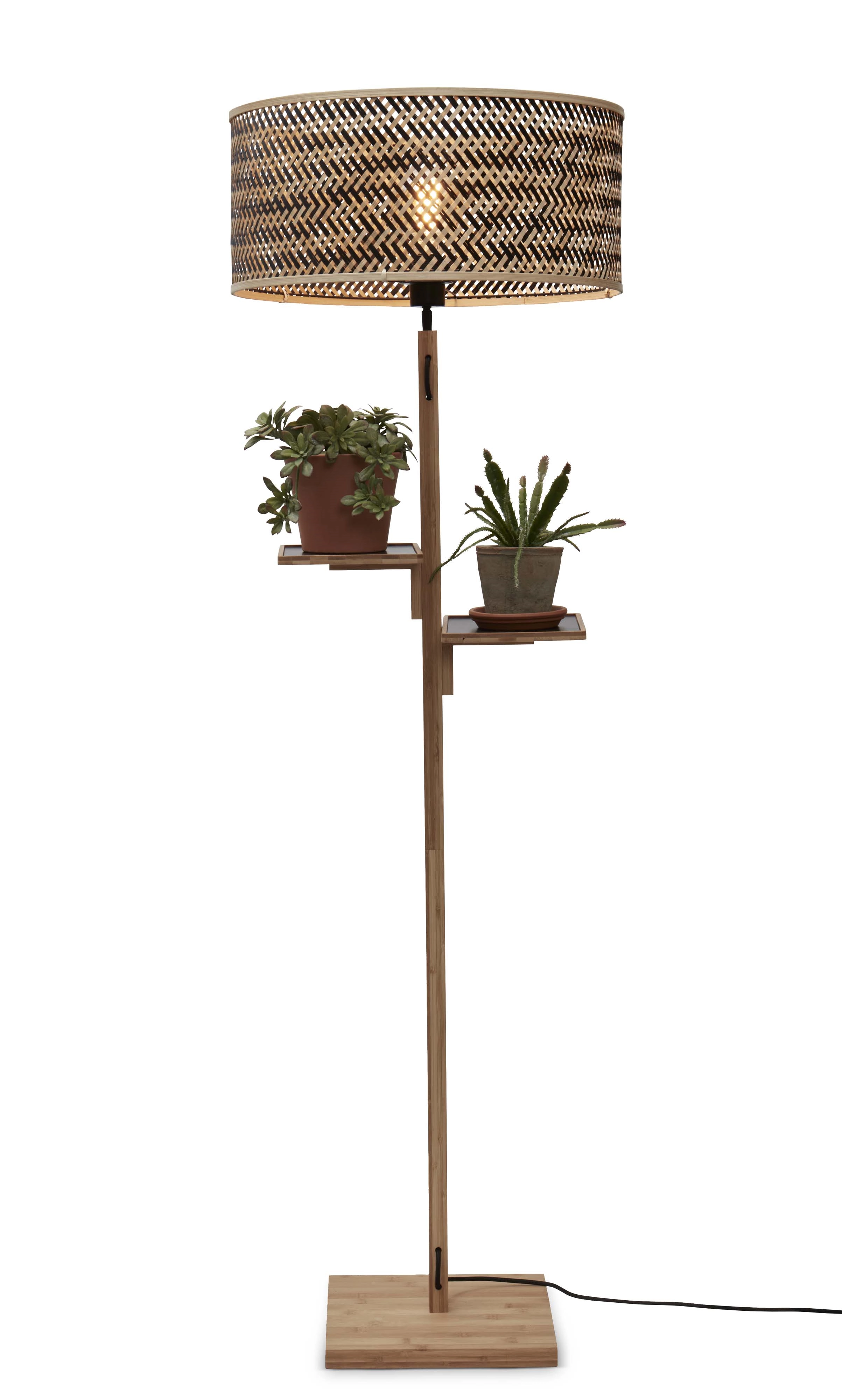 Een Vloerlamp Java plank bamboe nat h.158cm kap dia.50xh.22cm zw nat. koop je bij Meubels and More