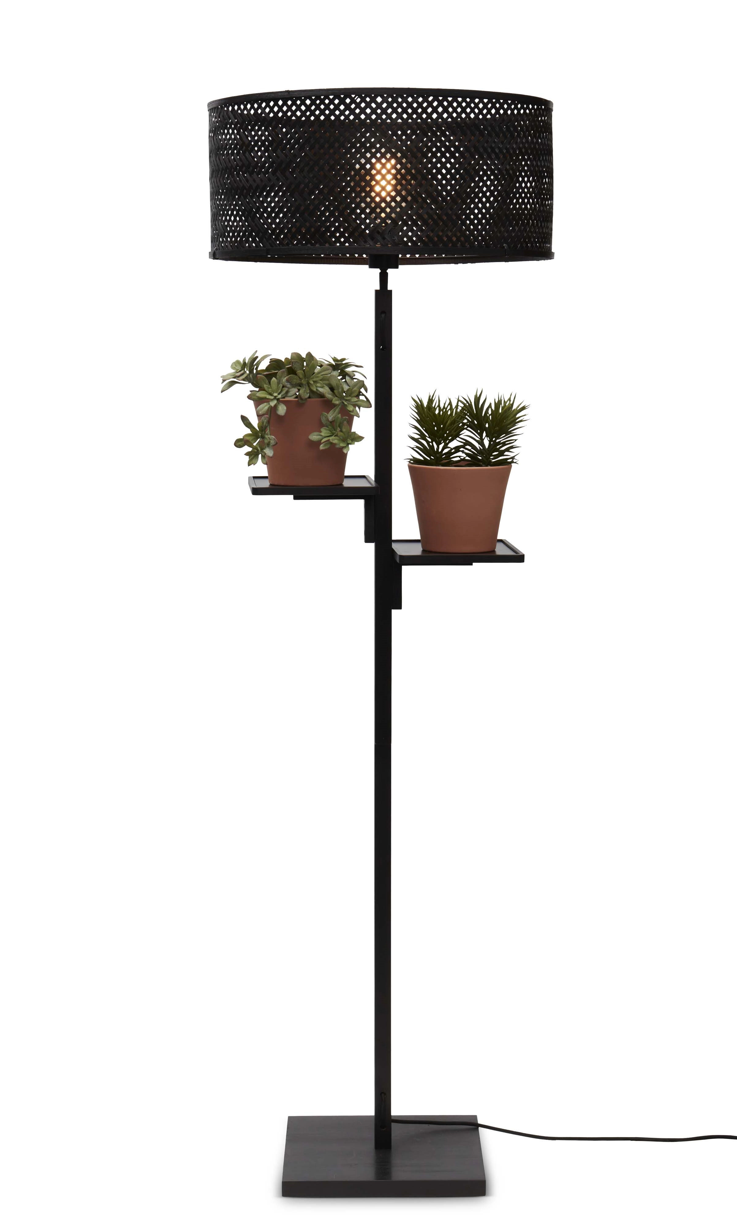 Een Vloerlamp Java plank bamboe zw h.158cm kap dia.50xh.22cm zw. koop je bij Meubels and More