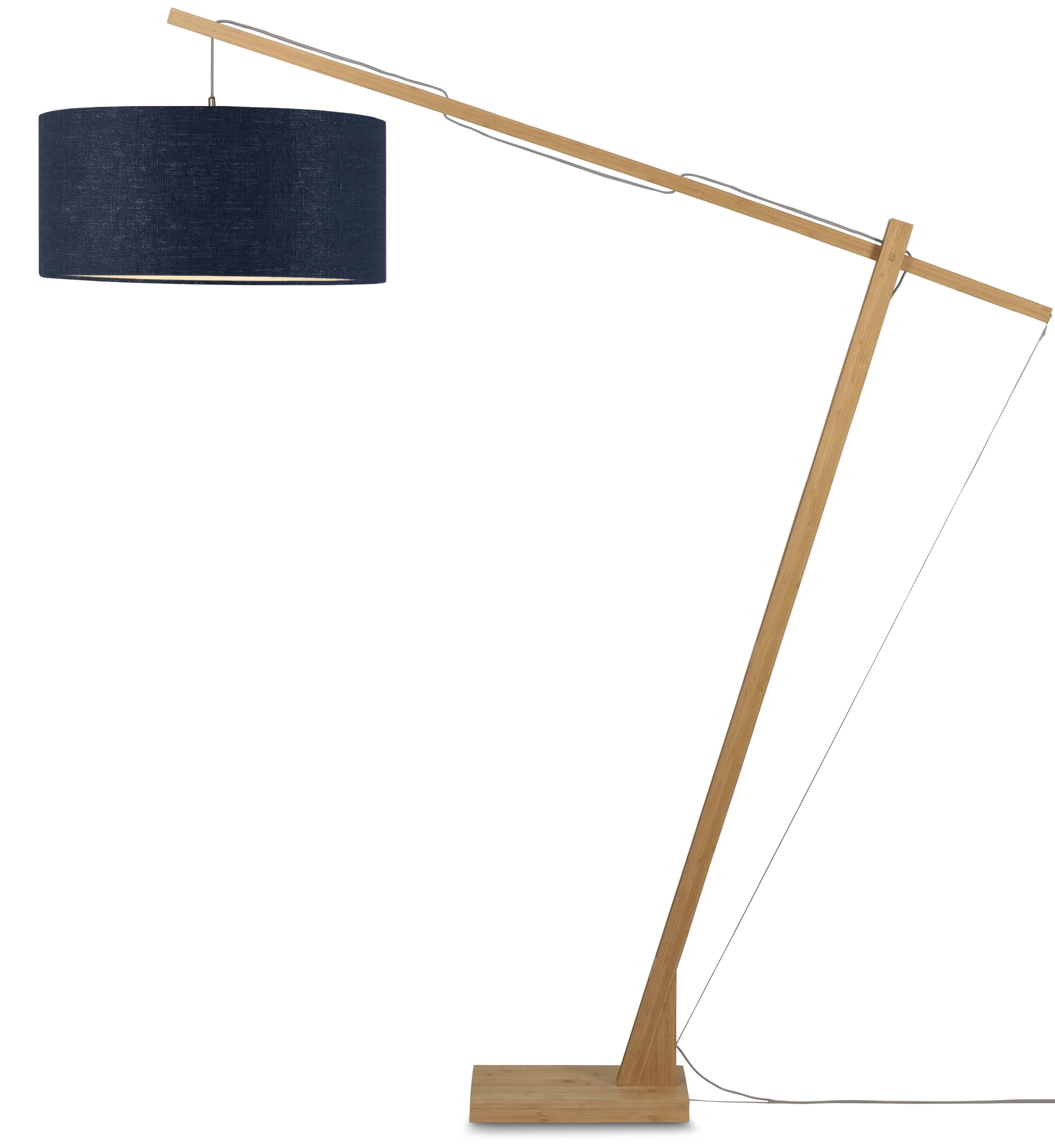 Een Vloerlamp Montblanc bamboe h.207 kap 60x30cm eco linnen blue denim koop je bij Meubels and More