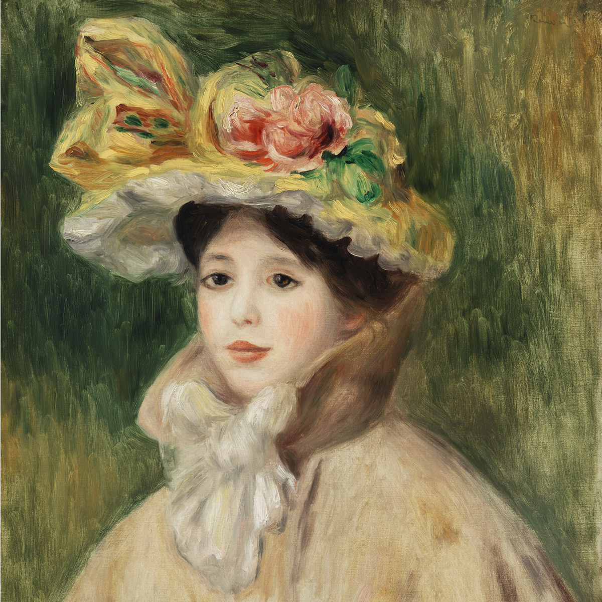 Een Wanddecoratie Lady with Hat by Pierre Auguste Renoir 74x74cm Forex met blanke lijst koop je bij Meubels and More