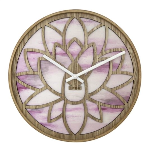 Een Wandklok dia. 40cm Roze Hout Lotus koop je bij Meubels and More