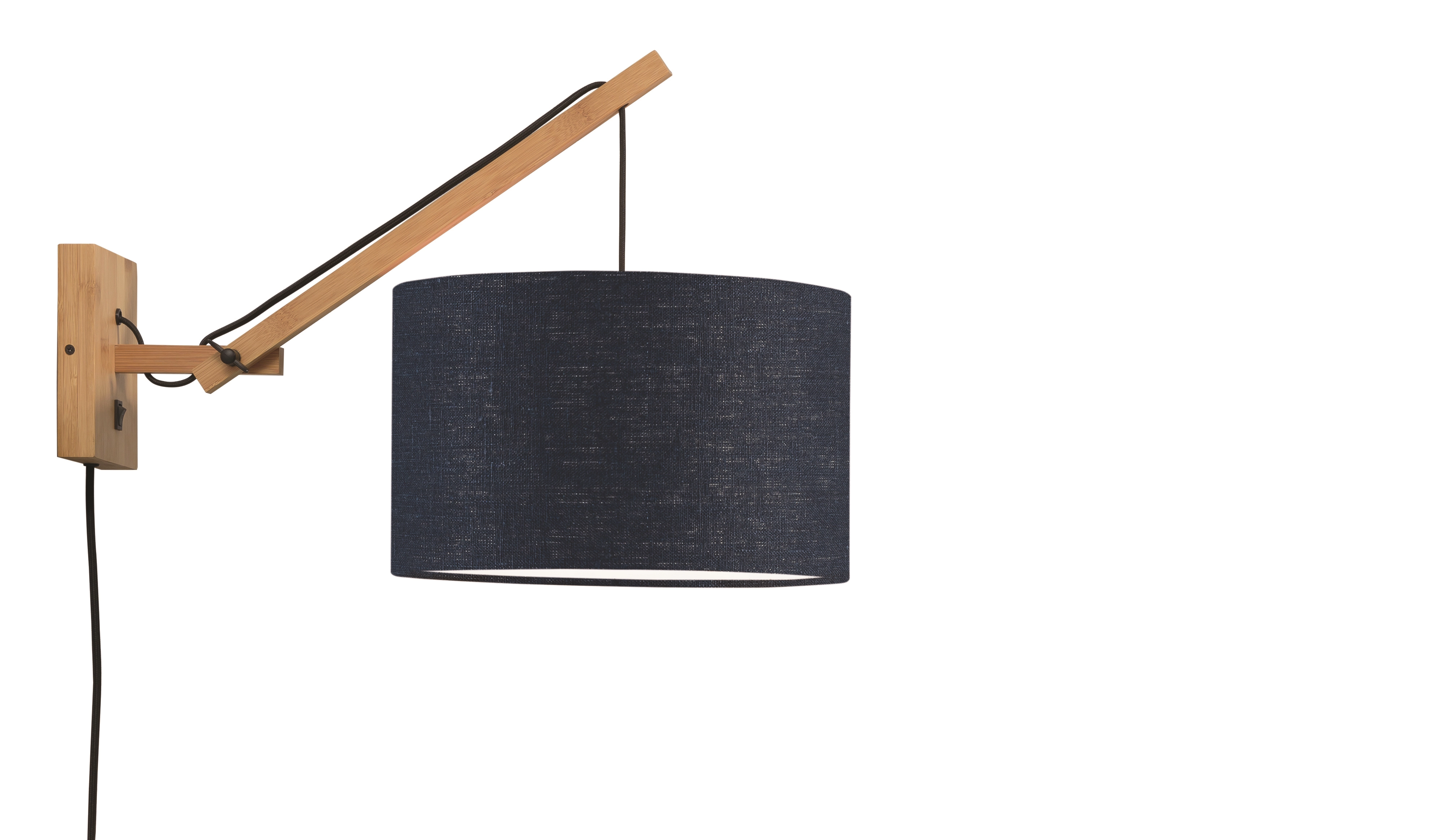 Een Wandlamp Andes bamboe nat. kap 32x20cm eco linnen bl.denim S koop je bij Meubels and More